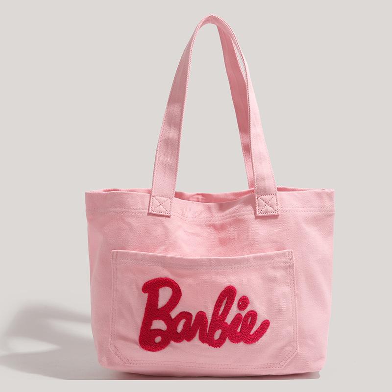 Barbie Pink Canvas Tote Bag for Women, Fashion Shoulder Bag for College Students, Lightweight Large Capacity Bookbag for School & Outing