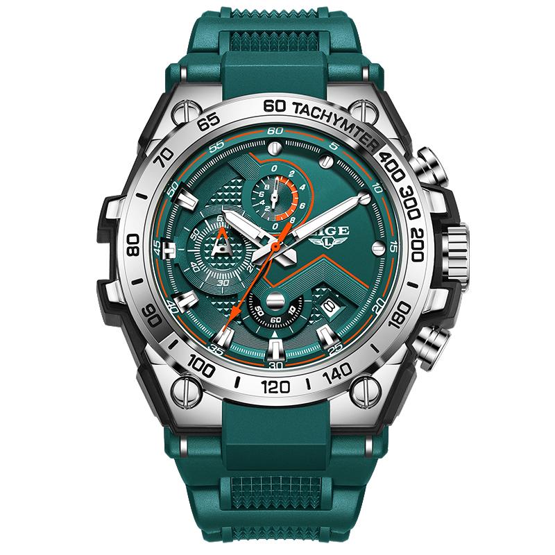 LIGE Sports Men Watch Racing Chronograph Men's Watches Waterproof Luminous Date Watches for Man Silicone Tachymeter Wristwatches