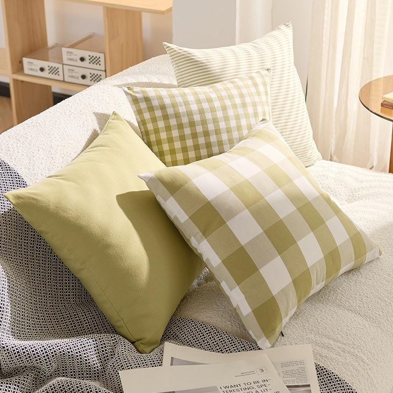 Spring Plaid Pillowcase B&B Office Core-free Backrest Small Fresh Pillow Single Student Dormitory Pillowcase