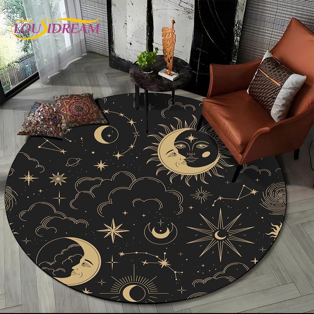 3D Mysteriou Sun Moon Tarot Mandala Magic Round Area Carpet Rug for Living Room Bedroom Kid Playroom Decor,Pet Area Rug Non-slip