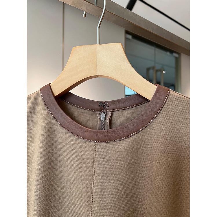 Elegant Slim Fit Sleeveless PU-Hem Dress for Women