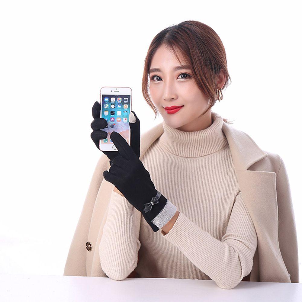 Driving Plush Keep Warm Fashion Accessories Full Finger Gloves TouchScreen Gloves Bow Mittens