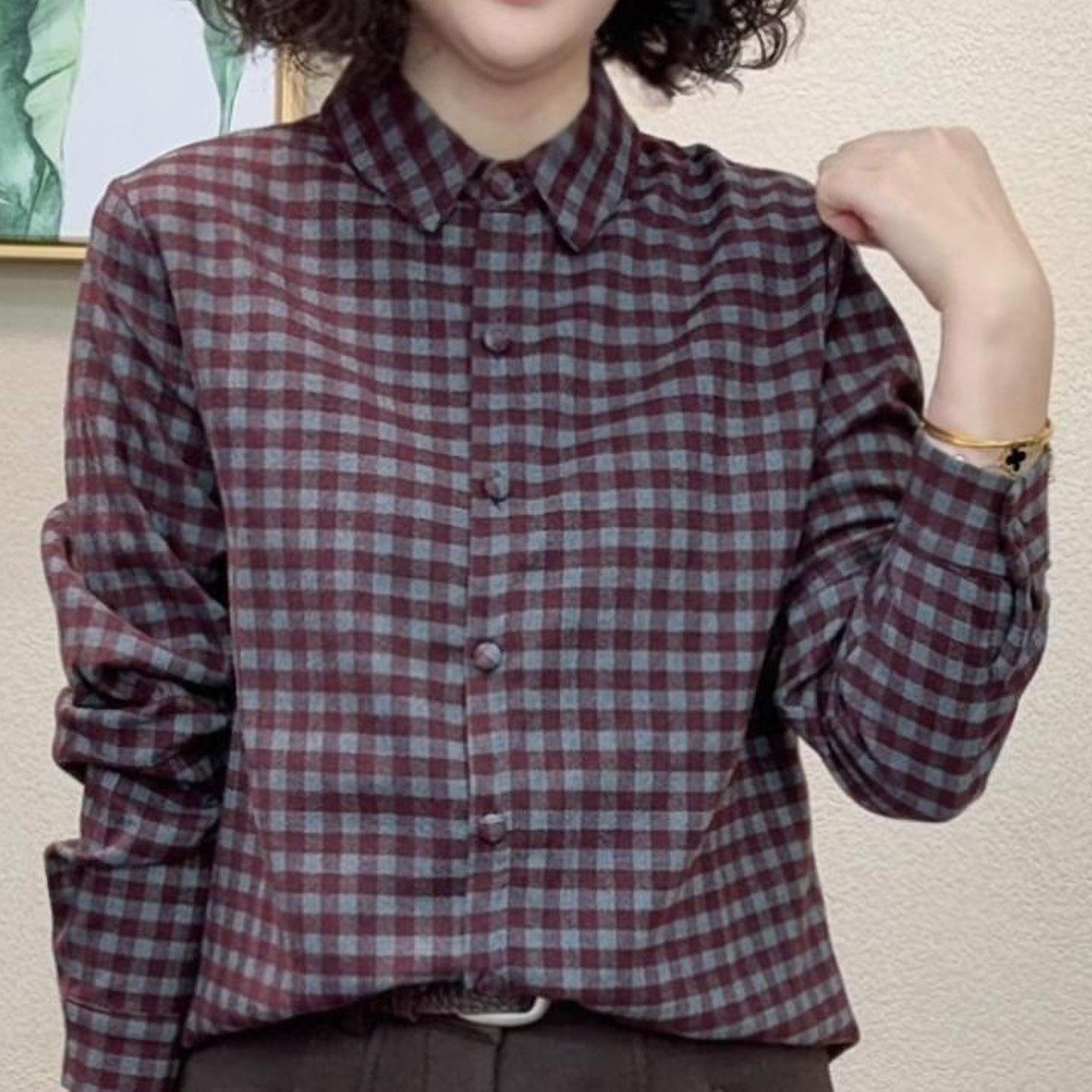Women s 2025 Winter Plaid Brushed Fleece Long Sleeve Shirt - Versatile, Warm, Casual Fashion Top 3XL красный