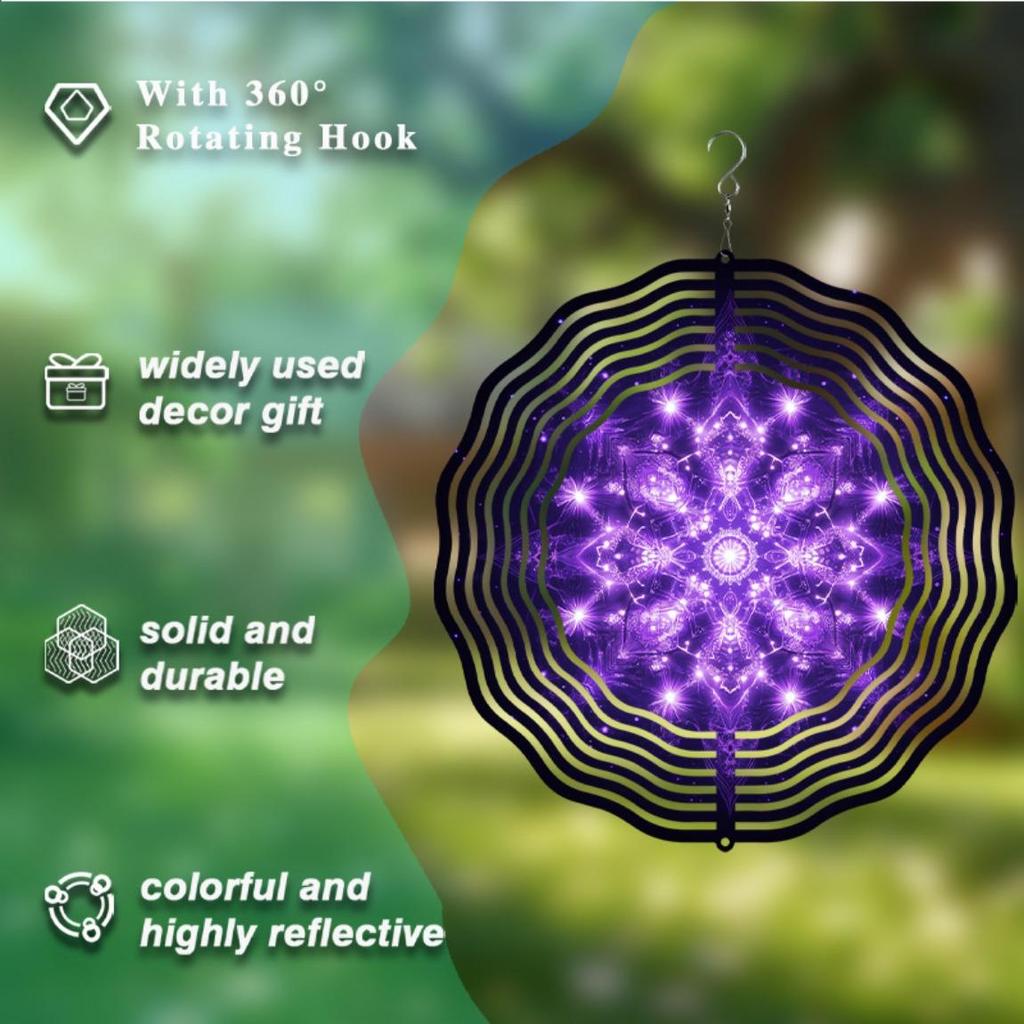 10 Inch Snowflake Wind Spinner Hanging Decor 360 Degree Rotating Hook Elegant Wind Chime for Garden Balcony Spring Summer