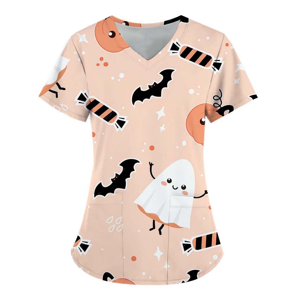 

Женская модная одежда Хэллоуин Серия 3D Печать Медсестра Рабочий костюм V-образный вырез Футболка Карман Женская с коротким рукавом Смешной Хип-Хоп 8XL