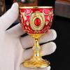 Wine Glass,Carved Spirit Vodka Cup, Inlaid Gem Vintage Alloy Portable White Wine Goblet,Tabletop Living Room Decoration, 10.5cm