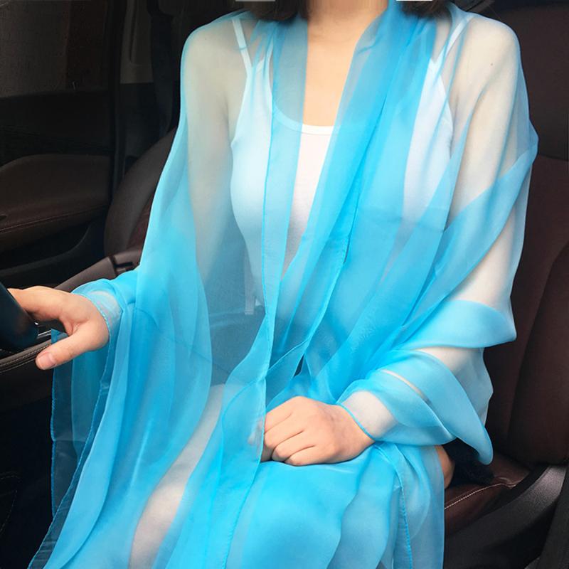 Korean Solid Color Transparent Sexy Thin Chiffon Beach Towel Sunscreen Shawl Women Summer Air Conditioning Ice Silk Scarf