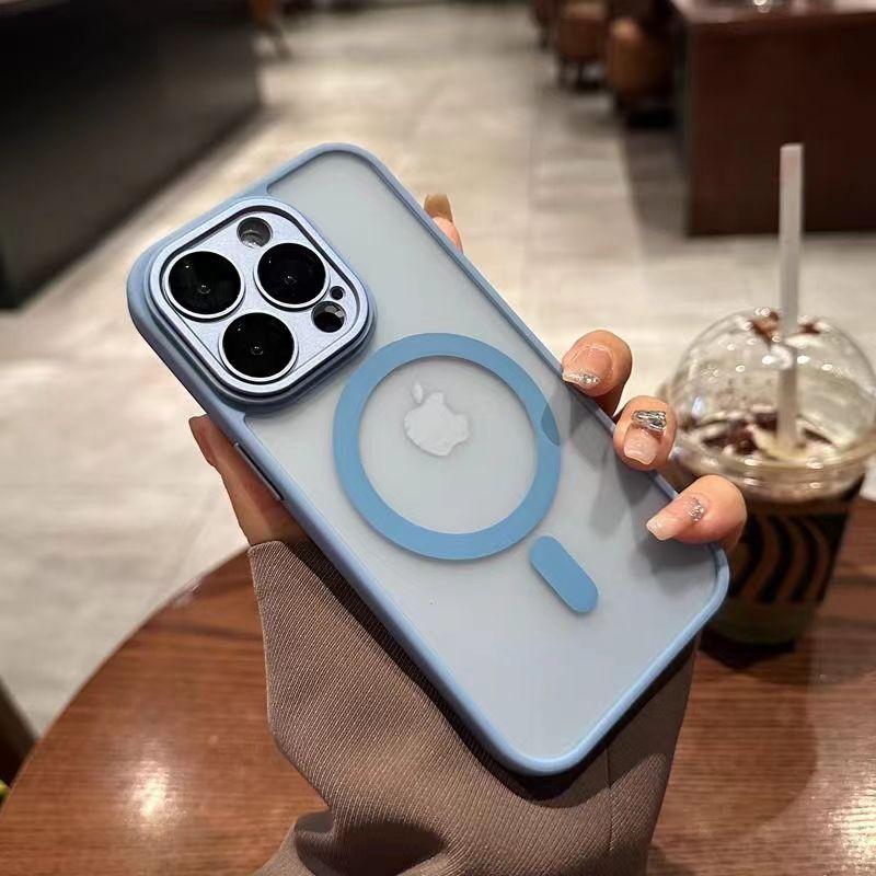 Magnetic Frosted Semi Transparent Hard Phone Case With Lens Protection For Apple Iphone