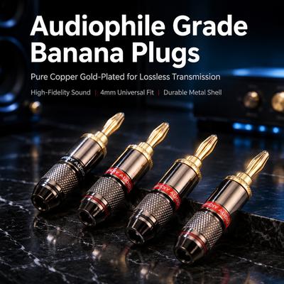 HIFIDIY LIVE 4PCS/Set 4mm Pure Copper Gold Plated Banana Plug Connector For Audio Video Speaker Adapter Terminal Connectors KitGood Product