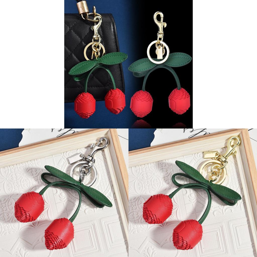 Leather Cherry Keychain With Fruit Pattern For Girls And Handcrafted Style