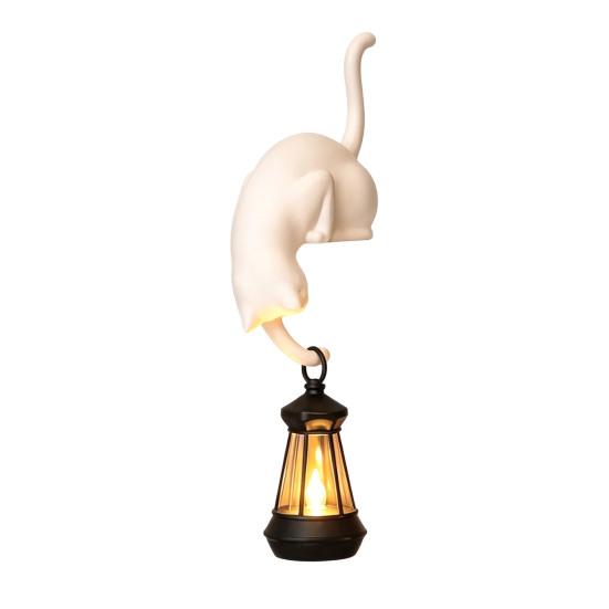 3D Printed Cat Decor Shelf Sitter with Lantern, Whimsical Figurine Hook for Handmade Style Wall Keys, Decorative Book Edge Statue, Creative