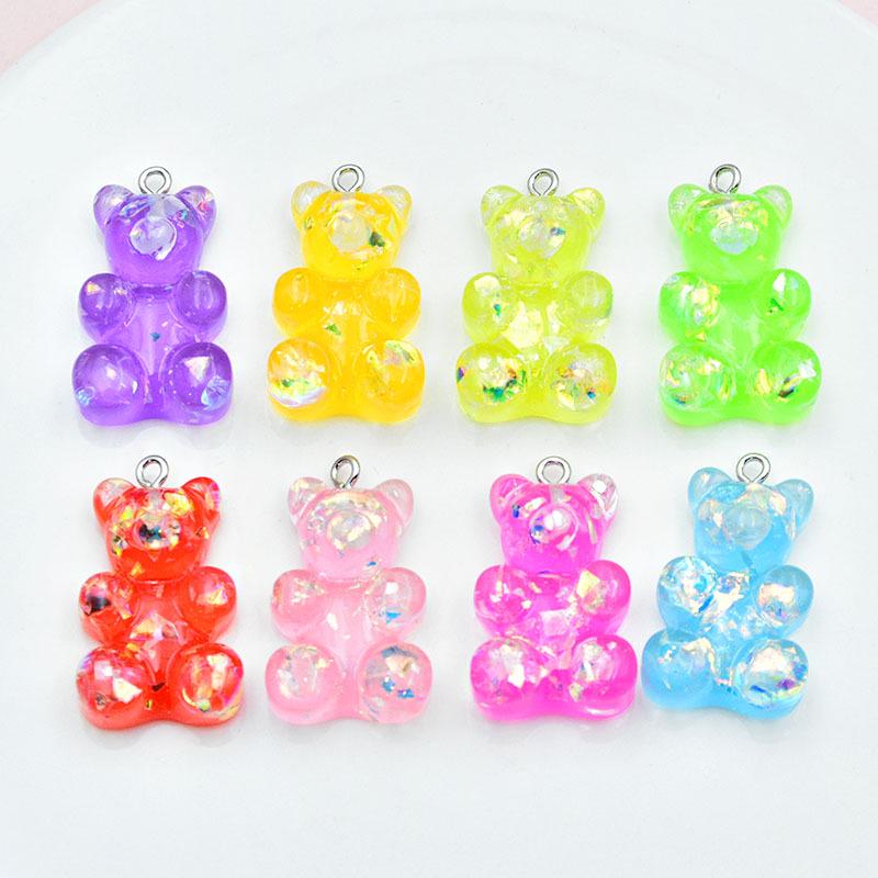 Large Resin Cartoon Bear Keychain with Transparent Sequin Pendant