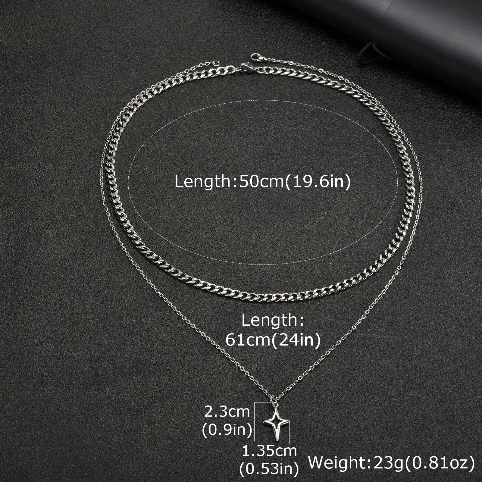 

Vnox 2pcs/set Link Chain Chokers Four-point Star Pendant O-Chain Necklace Set for Men, Stainless Steel Silver Color Jewelry Gift