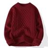 Herren Rot Dicker Zopfmuster Pullover Lässig Langarm Warm Pullover Oberbekleidung