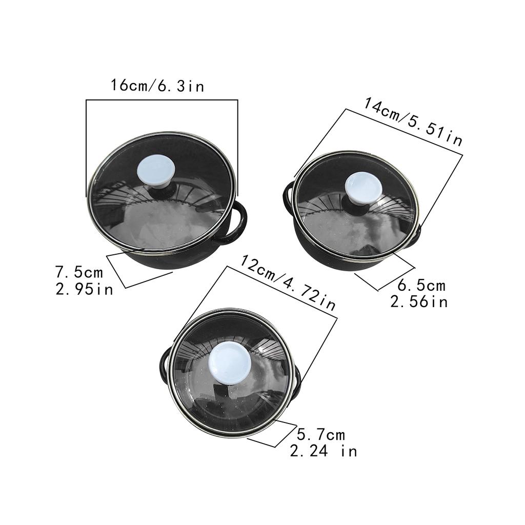 3Pcs Enamel Stockpot with Lid Easy to Clean Sturdy Heat Resistant Cookware Cooking Pot for Household Kitchen Restaurant Wedding