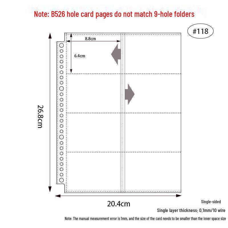 Transparent Card Album Inner Pages for A4/A5/A6/A7 Binders - Nine & Four Pocket Star Fandom Card Storage Refills