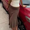Vintage Elegant Asymmetrical Fishtail Skirt Mid-Length Solid Color Wrap Style A-Line Women