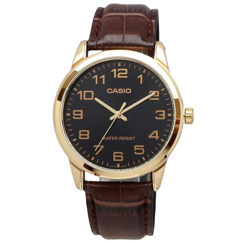 Casio Analog Quartz Watch Gold and International No Presentation Simple Packaging Men's MTP-V001GL-1B, Black, Model, Box,