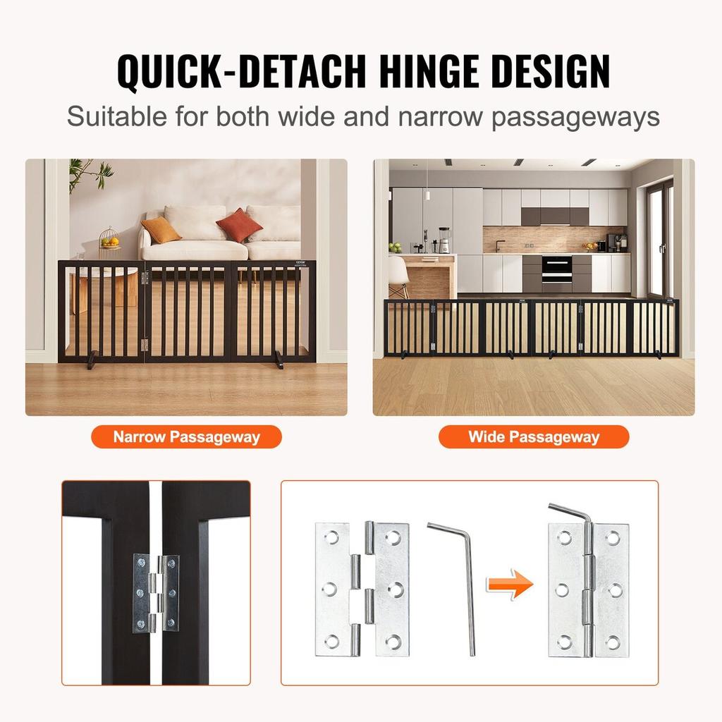 Free Standing Dog Gate 24x60 Inch Freestanding Pet Gate Foldable Brown