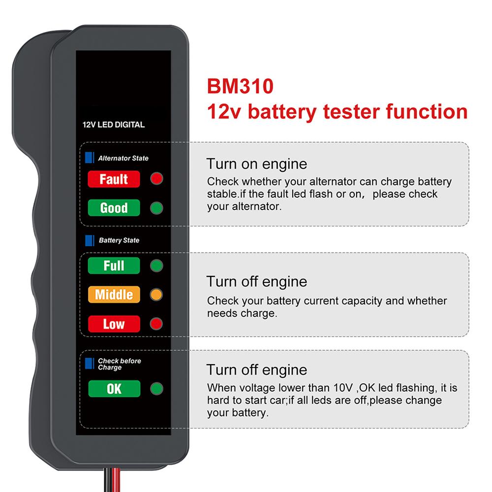 Mini 12V Car Battery Tester Digital Alternator Tester 6 LED Lights Display Car Diagnostic Tool Auto Battery Tester Analyzer