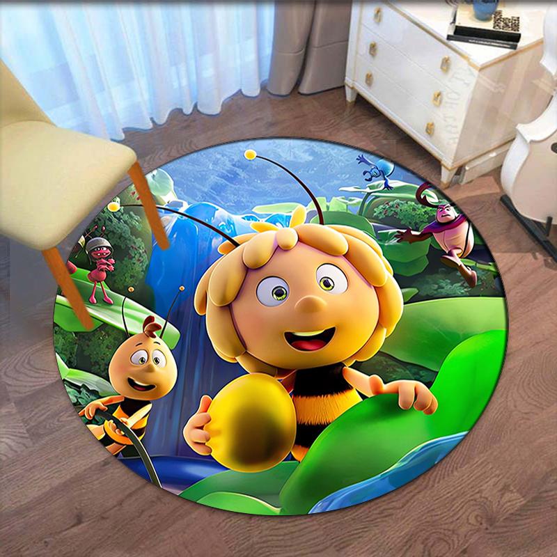 Maya the Bee Printed Round Rug Carpet Chair Rug Area Rug Entryway Doormats,for Office Chair Living Room Bedroom Kitchen Room.