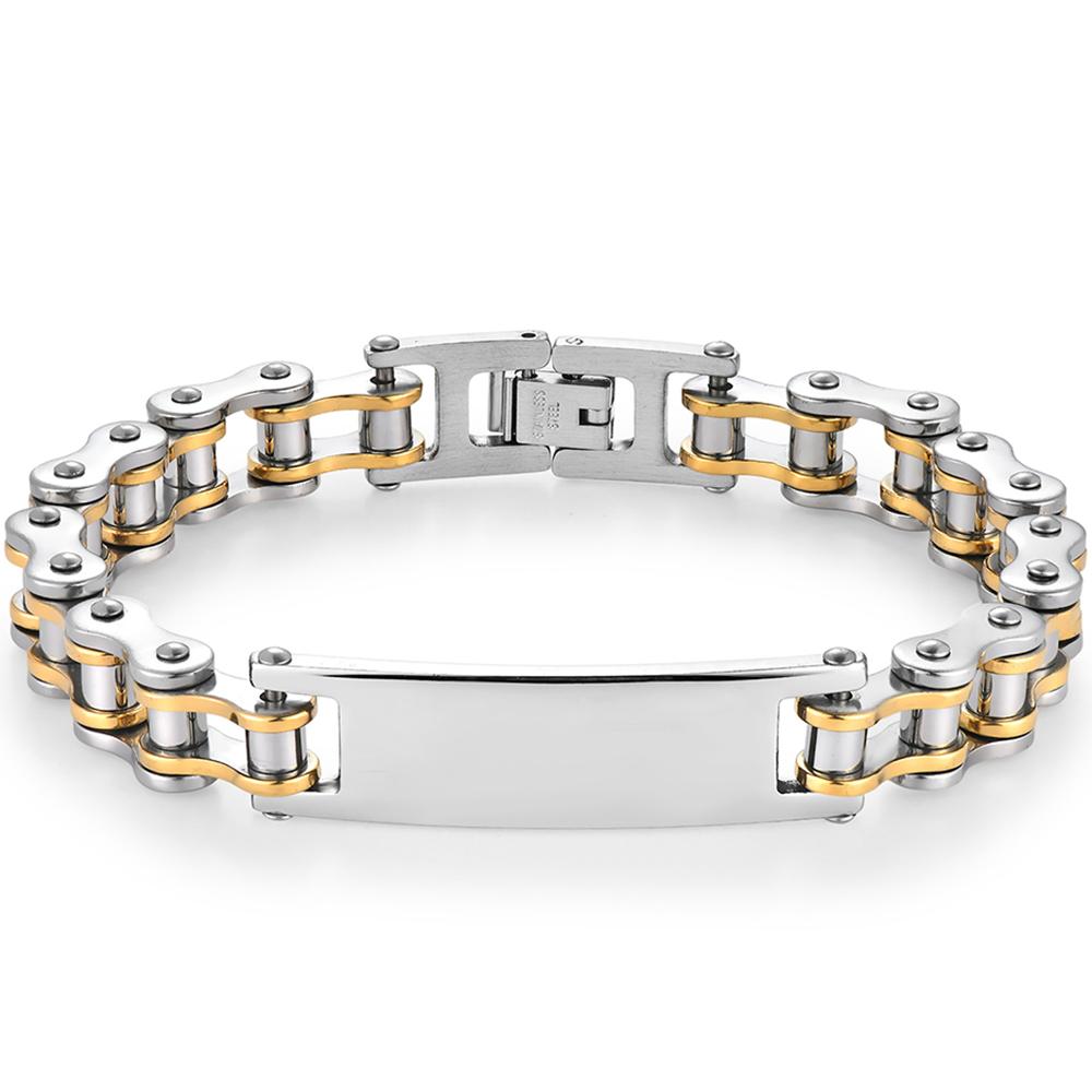 12MM Motorcycle Bike Chain Bracelet for Men Stainless Steel Bicycle Link Design Men's ID Bracelets Punk Rock Jewelry Accessory 10 Color