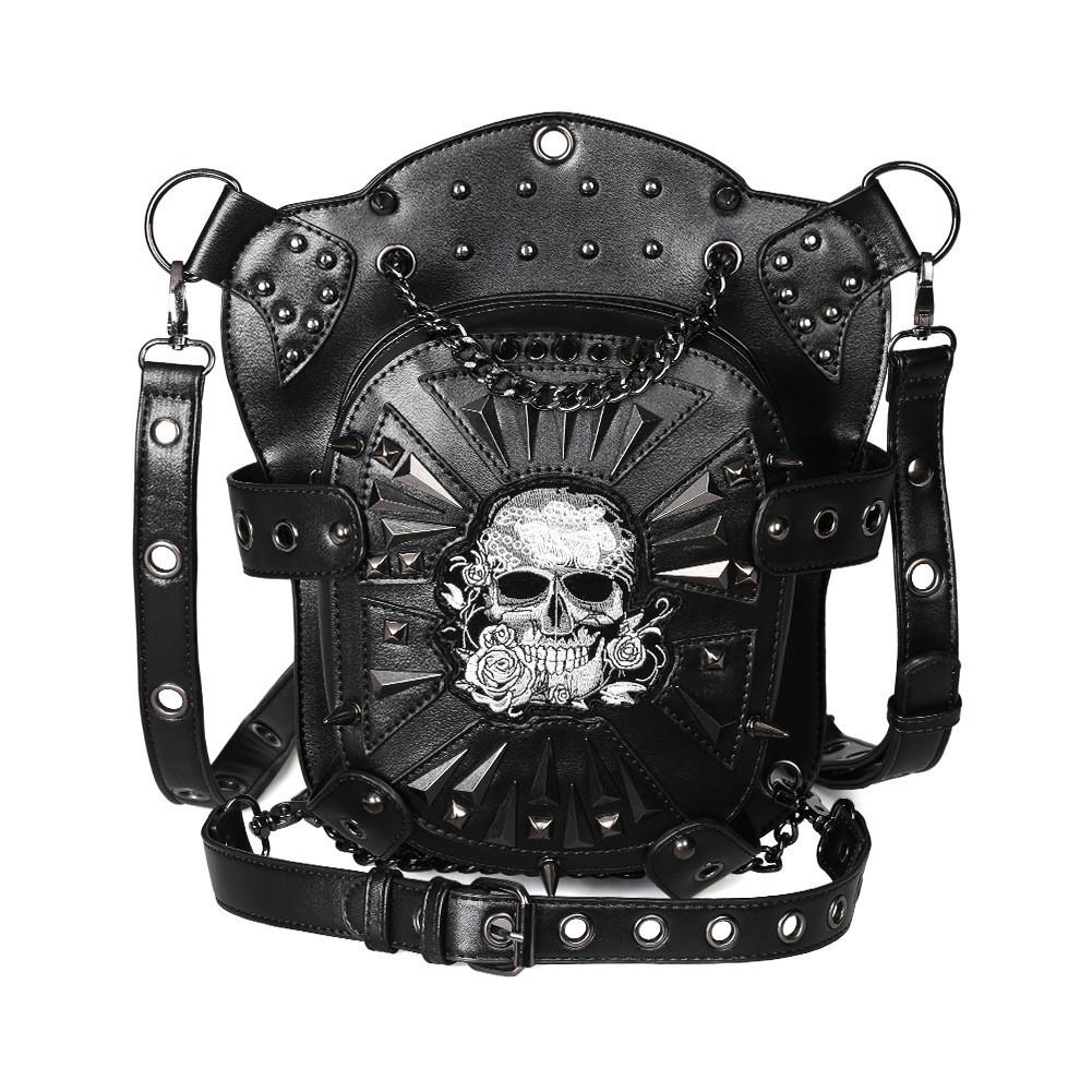 Punk Motorcycle Bag For Women With Pu Material And Chain Strap For Daily Use