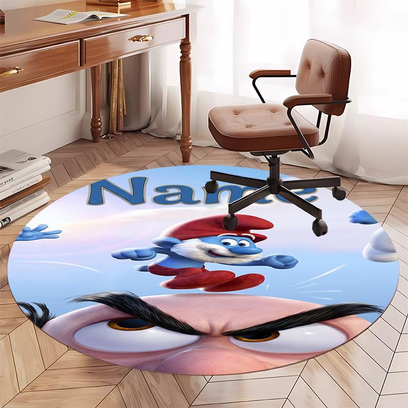 Custom Name The Smurfs Printed Round Rug Carpet Chair Rug Area Rug Entryway Doormats,for Office Chair Living Room Bedroom Kitchen Room.