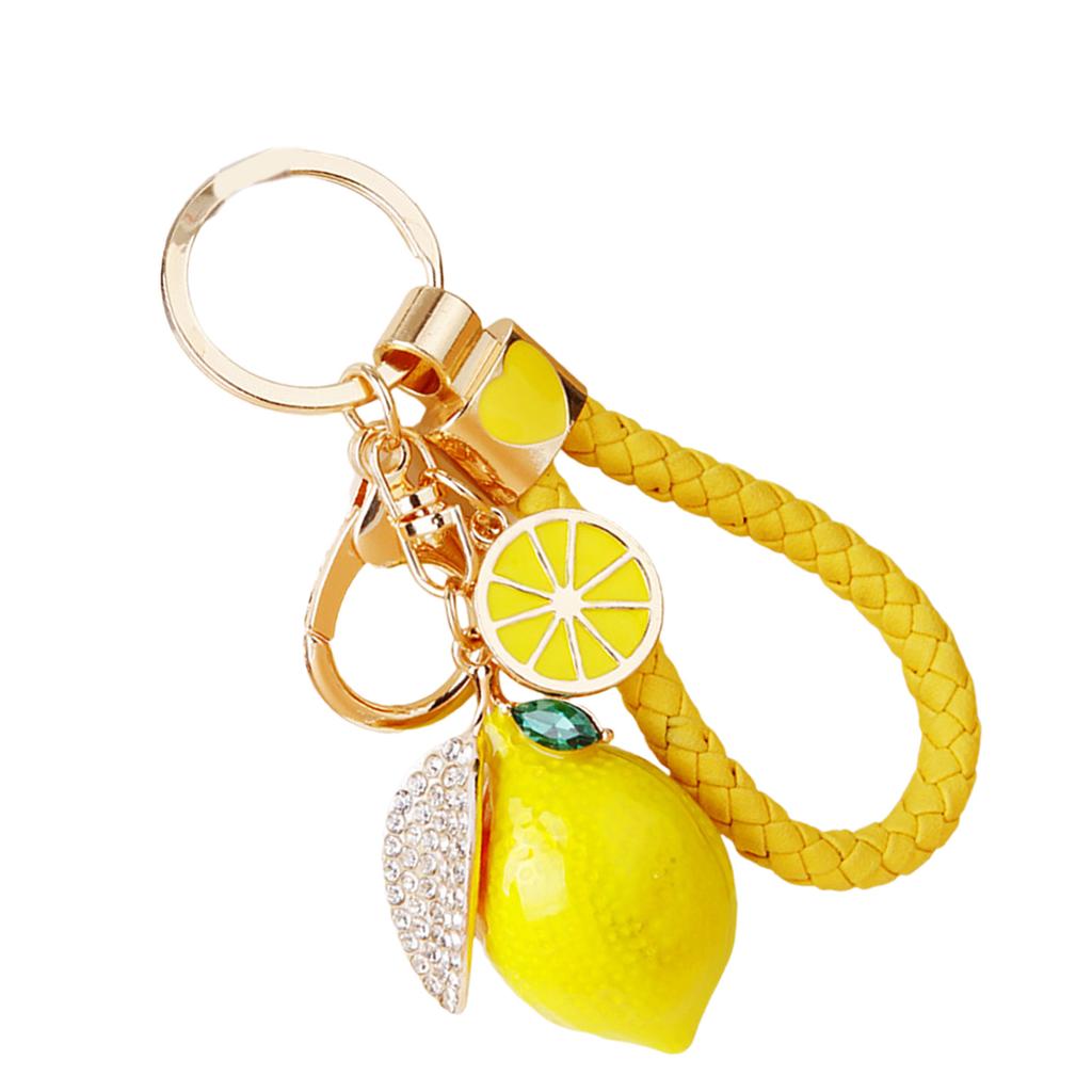 Fashionable Lemon Key Ring With 4 Vibrant Rope Choices Metal Material Lightweight 10.5cm For Practical Use