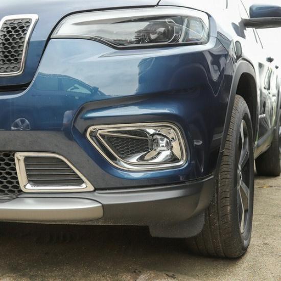 Chrome Front Fog Lamp Light Cover Trim Frame Decor Bezels For Jeep Cherokee 19+