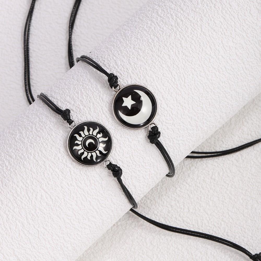 Sonnenmond-Liebhaber Leuchtendes Armband-Set: Europäisch & Amerikanisch Paar's Edelstein Gewebtes Armband