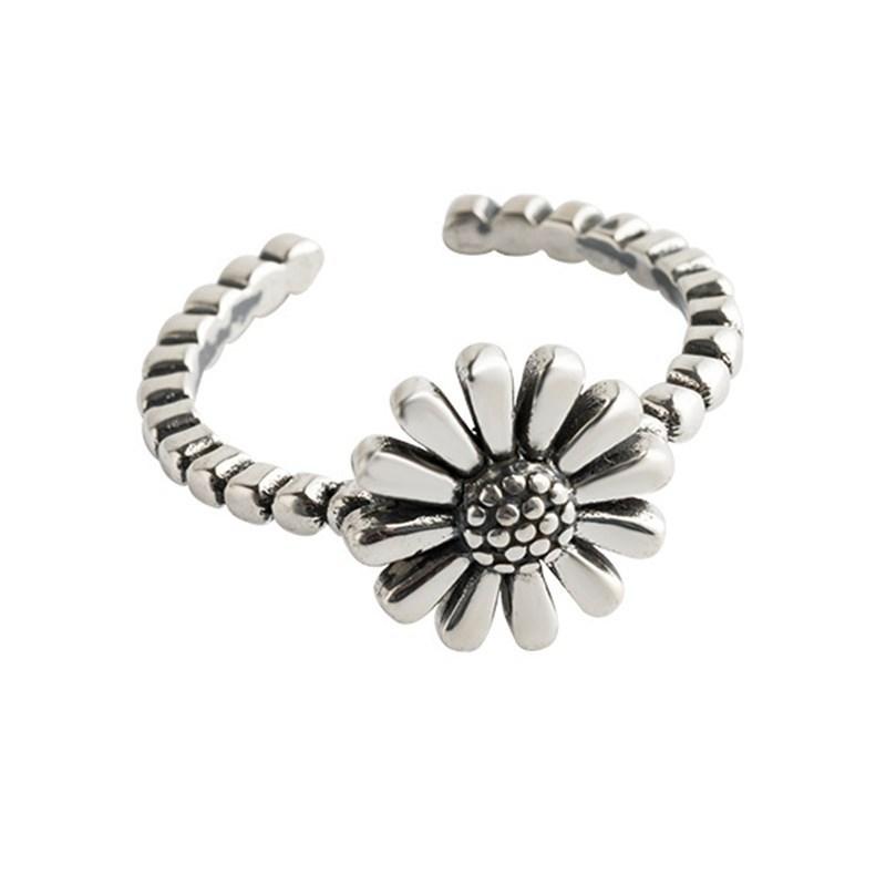 New Simple Personality Small Daisy Flower Copper Jewelry Sunflower Retro Thai Copper Exquisite Opening Rings Jz035