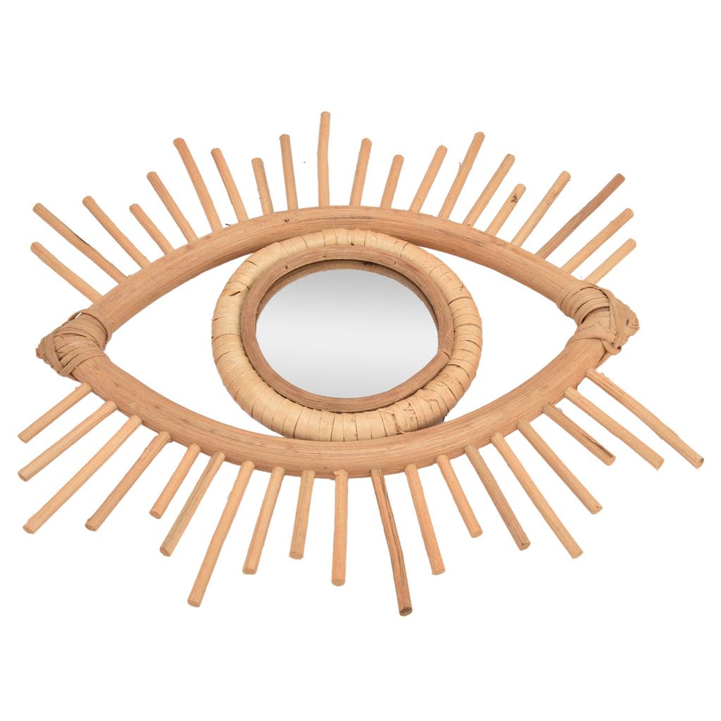Nordisk Sminkspegel Rottingvävd Ögonformad Vägghängd Spegel för Hem Hotell Badrumsdekoration