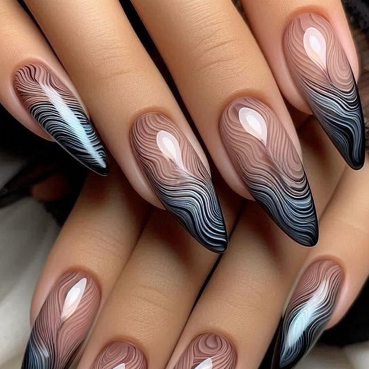 

Abstract Art Gradient Ripple Almond Wearable Fake Nails Set - 24pcs Glue Variant