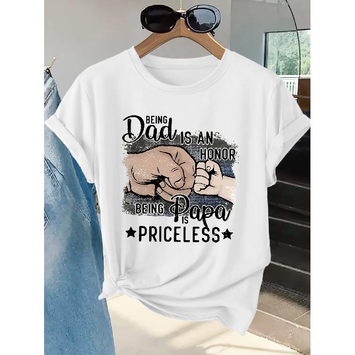 Women s Short Sleeve T Shirt Being Papa Father and son fist print crew neck machine washable and comfortable Soft Breathable suitable for XXL белый
