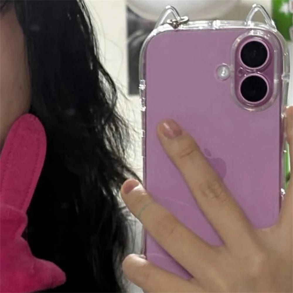 Lyxigt 3D kattöron sött genomskinligt skal till iPhone 14 15 16 Pro Max Plus 11 12 13 X Xr Xs 7 8 SE 2 genomskinligt stötsäkert mjukt skal