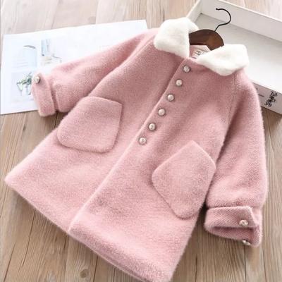 Mädchen Herbst und Winter einfarbig verdickter Mantel mittlerer und großer Kinder hoher Hals mittellanger warmer Mantel