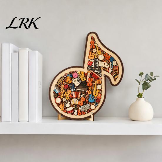 Precision Cut Wood Puzzle Musical Note Wooden Decoration, Instrument Jigsaw Puzzle, Decoration Family Night Challenge Game, Gift for Kids Adults Game