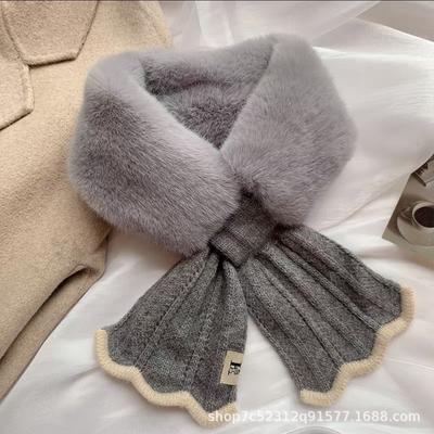 Korean Style Furry Neck Gaiter Women Autumn Winter Thickened Fish Tail Cross Fur Collar Faux Rex Rabbit Fur Warm Knitted Plush Neck Cover
