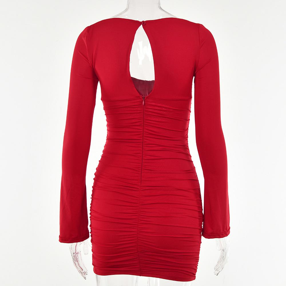 Dámské podzimní elegantní noční klubové společenské šaty s dlouhým rukávem, sexy mini šaty s ruchedem