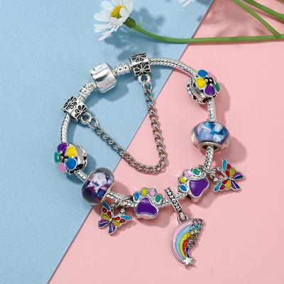 Spring Style Fashion Bracelets Colorful Butterfly Rainbow Charm Beads Pendant Charms Bracelets For Women Jewelry