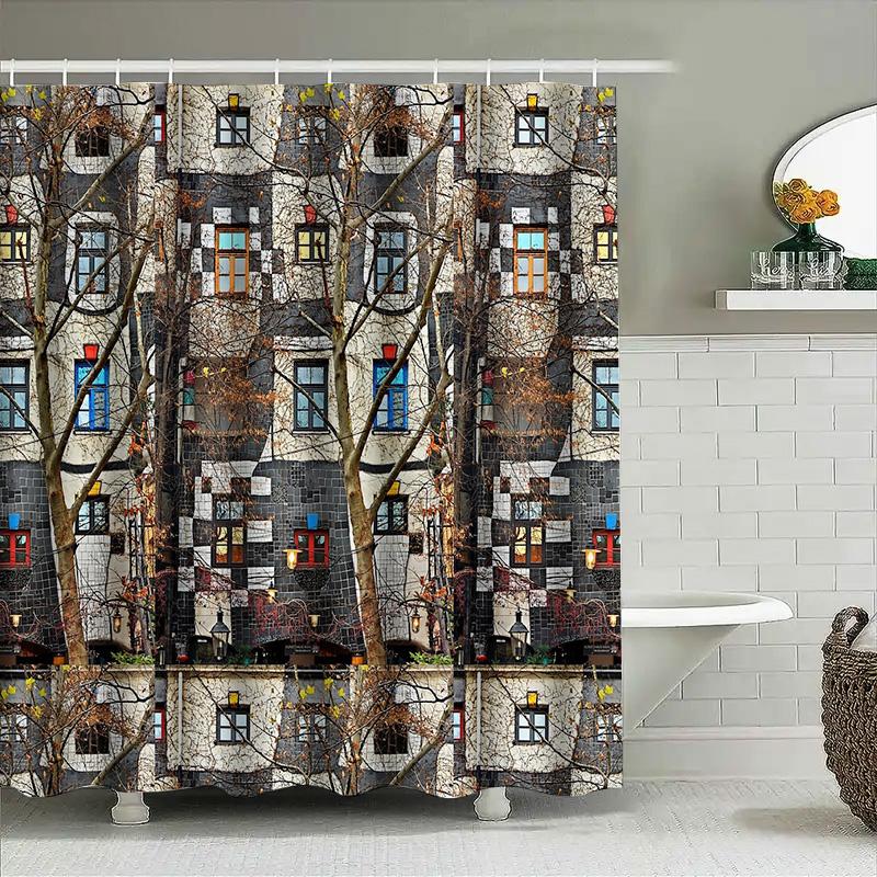 Bathroom Shower Curtain Vintage Gothic Pattern Dark Academia Decor Halloween Spooky Home Textile Washable Waterproof Room Divide