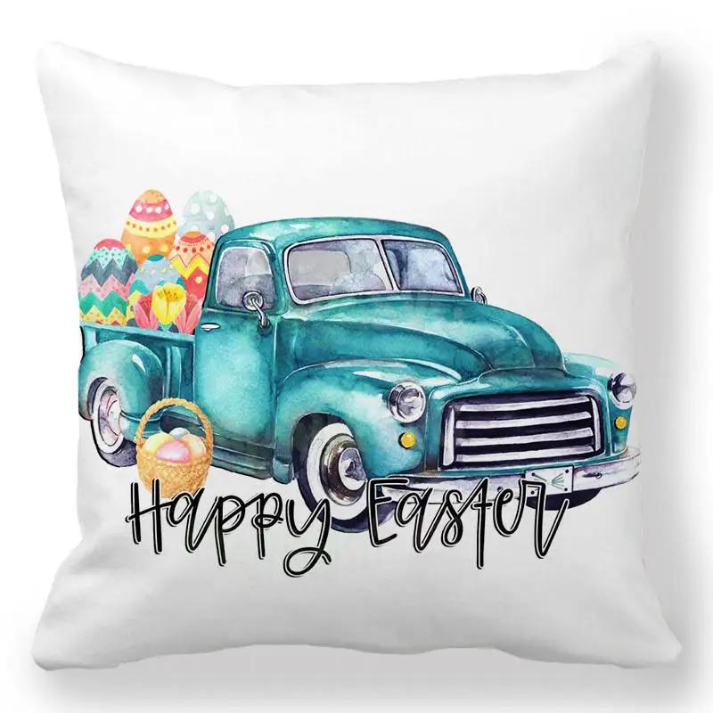 Easter Decorative Pillowcase Cartoon Egg Rabbit Flower Print Cushion Cover Bedroom Room Home Decor 45X45 Cm