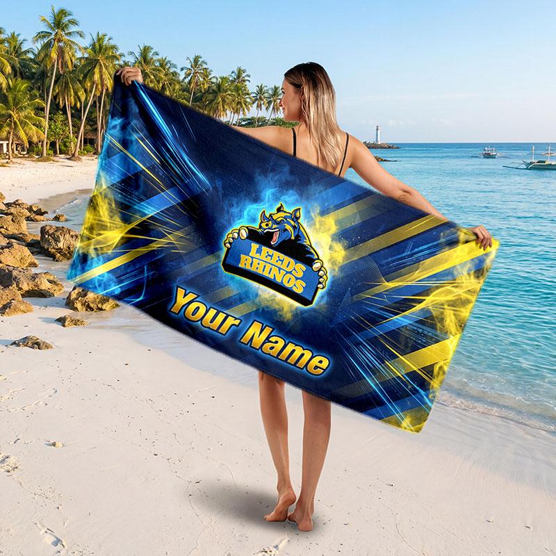 Leeds Rhinos Personalisiertes Namens-Text-Strandtuch, Weiches Saugfähiges Handtuch Strand Pool Reise Persönliches Geschenk