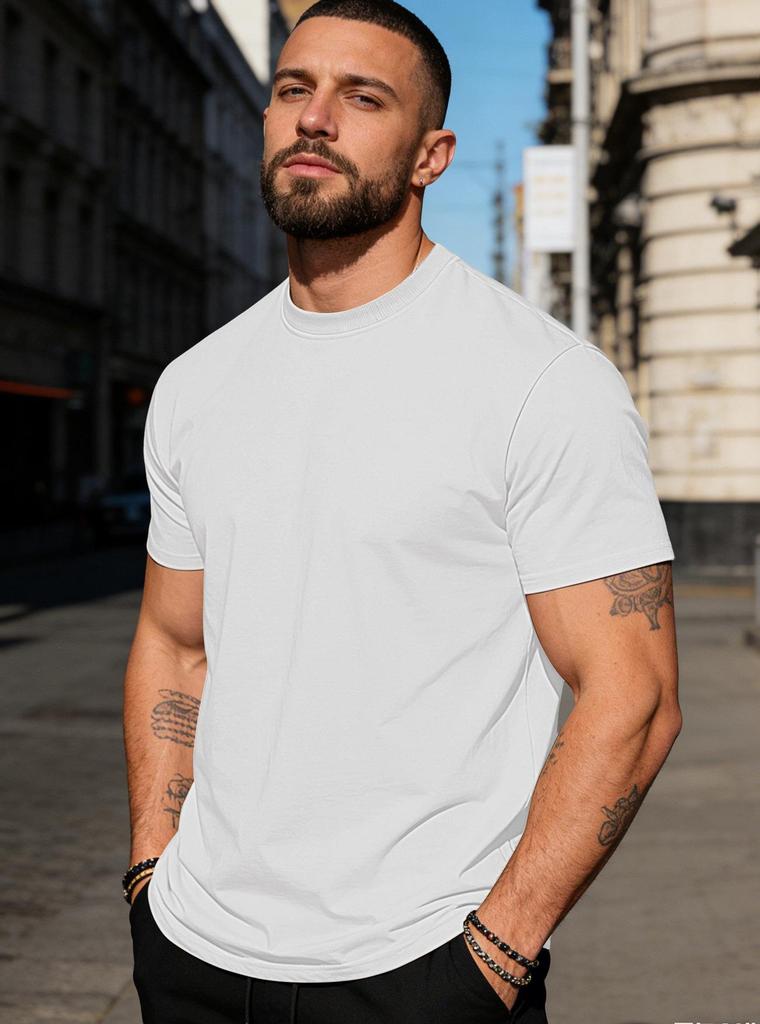 Solid Color Round Neck Pure Cotton Casual Sports Short Sleeve Top