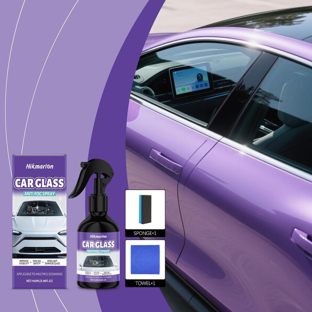 Hikmarion Car Glass Anti-fog Agent Waterproof Rainproof Anit-fog Spray for Front Window Glass Anti Mist (150ml+sponge + Towel)