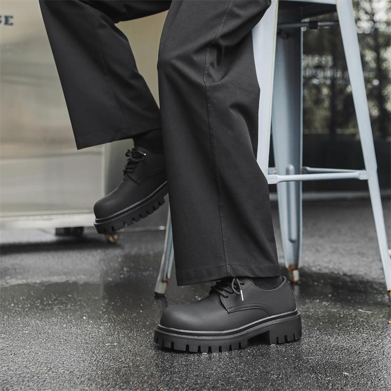 

2025 новая обувь дерби мужская с круглым носком и большим носком повседневная кожаная обувь мужская на толстой подошве обувь для увеличения роста 5785-J 36 чёрный