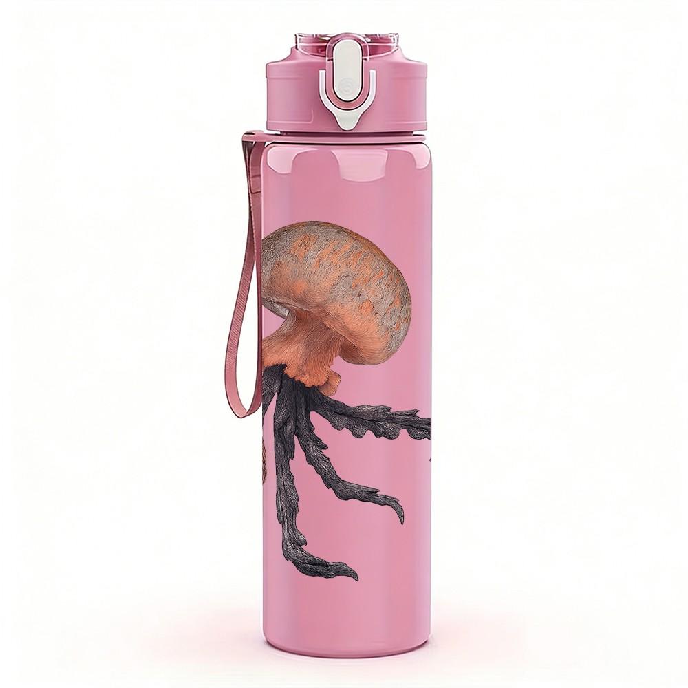 1PC Floating Jellyfish Illustration 750ml Color Plastic Sports Water Bottle Leakproof Flip Straw Lid Suitable for Sports Office Home Use