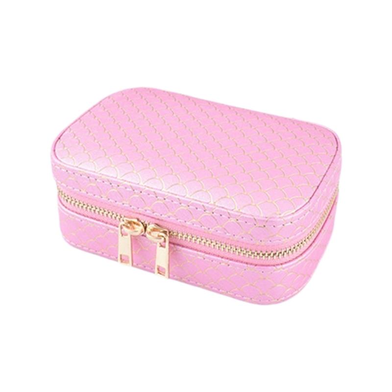 Mini Jewelry Box for Travel PU Organizer for Women Lightweight Earring Bracelets Display Box Portable Earring Organizer розовый