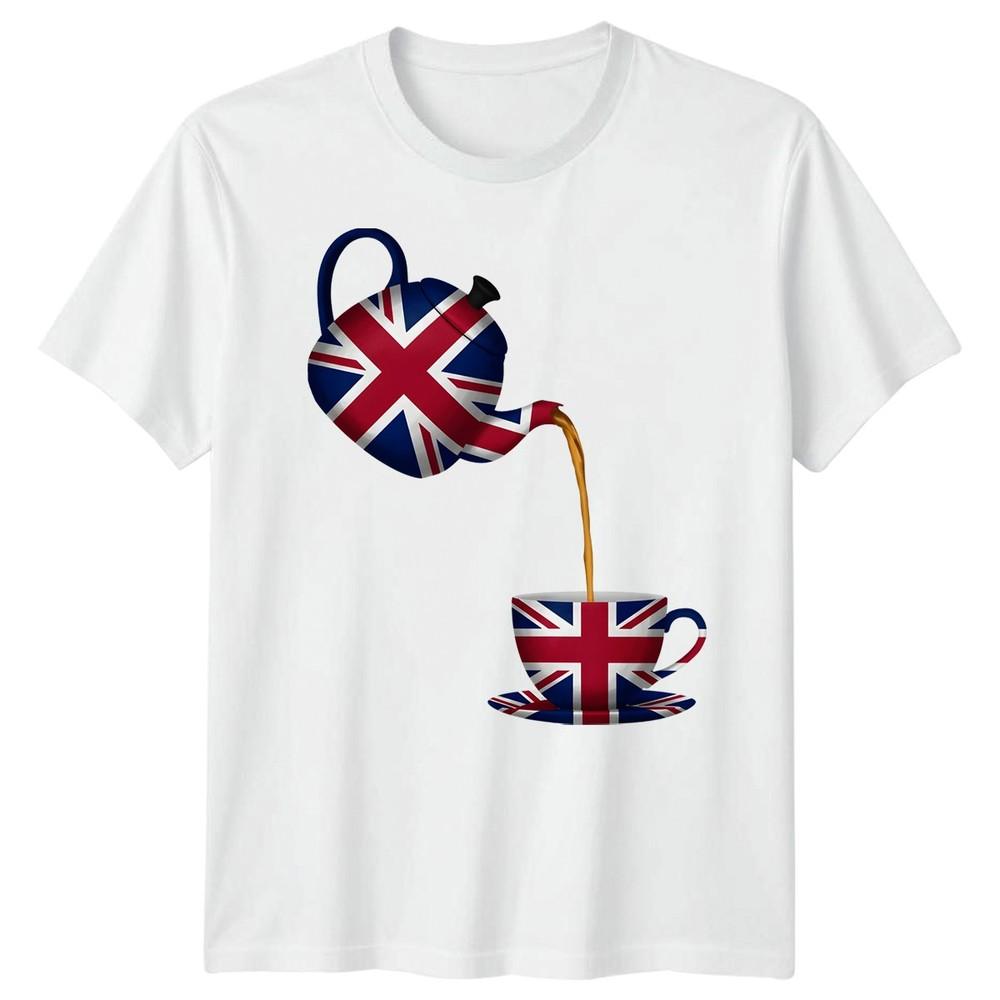 Union Jack T-Shirt Great Britain Tea Pot UK Flag England Tee For Adults